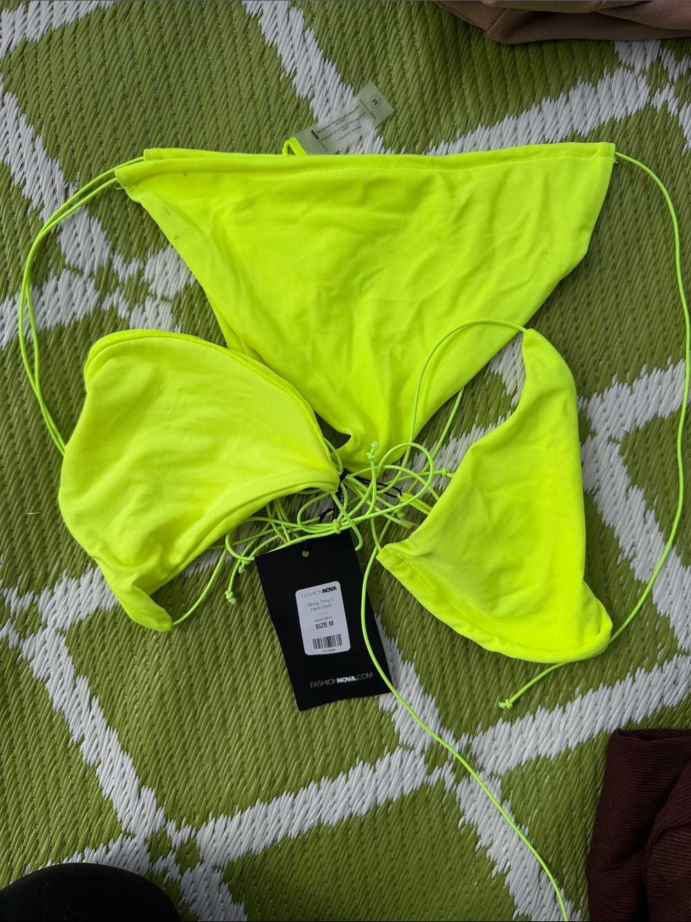 Fashion Nova Neon Yellow Triangle String Bikini